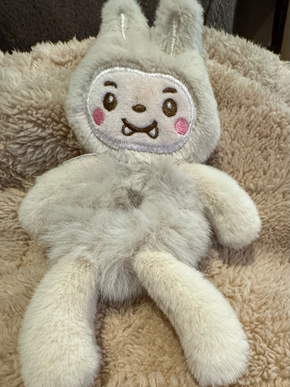 Plush Bunny Monster Stuffed Toy - Soft Cream with Pink Cheeks